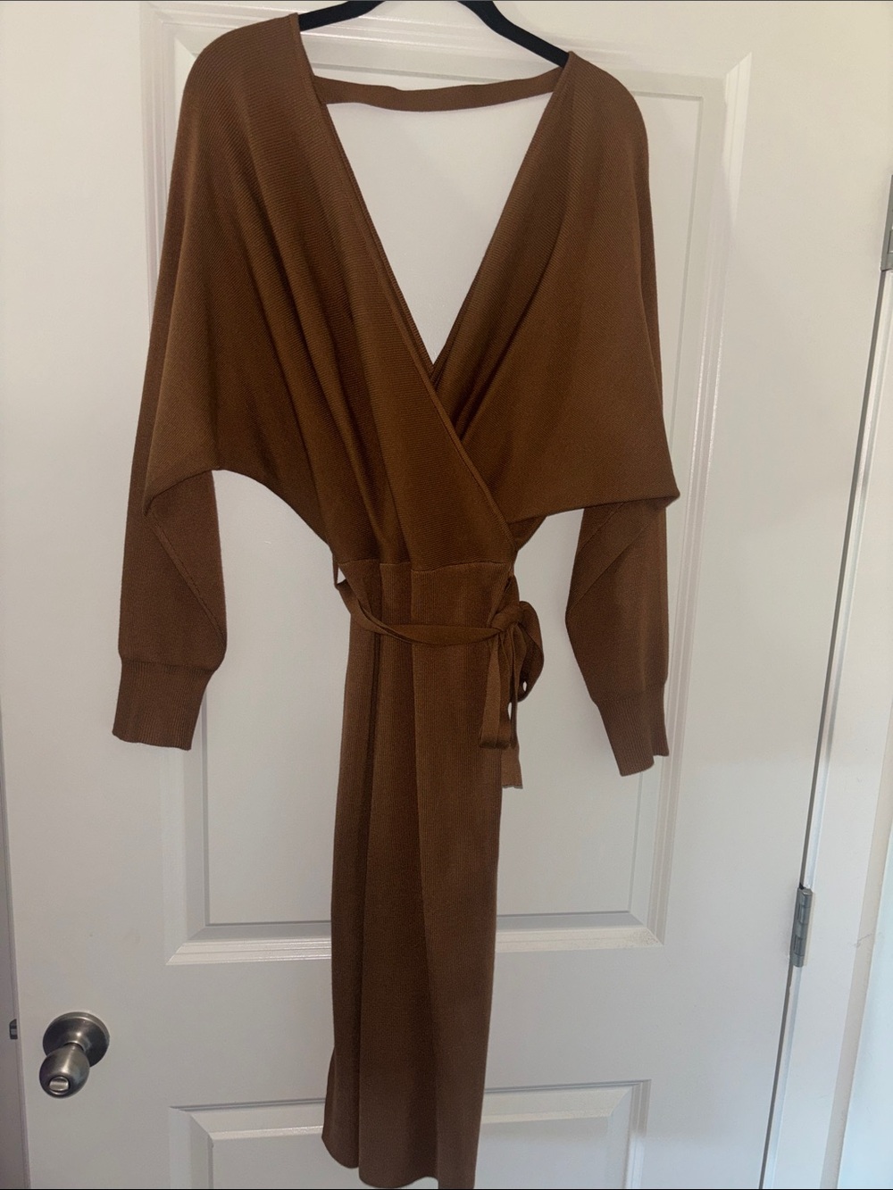 Wrap-Style Knit Dress in Rich Brown